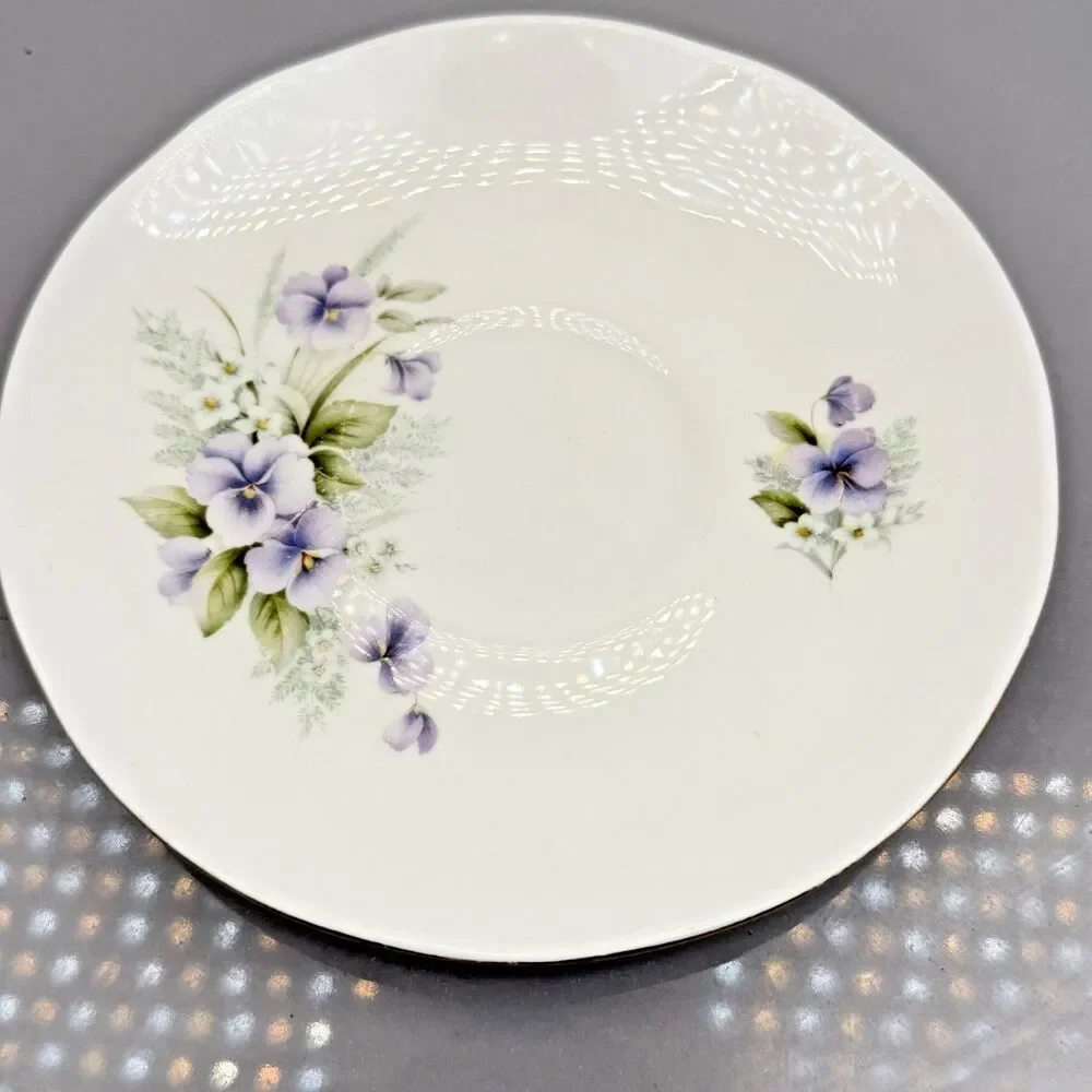 Sadler Wellington Floral Teacup and Saucer Set Purple Pansies Gold Trim Vintage